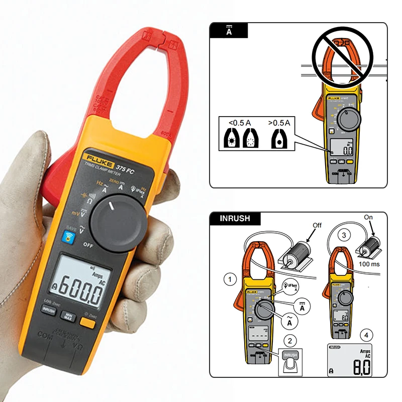 FLUKE 375 375FC RMS AC/DC Clamp Meter ,600 A AC and DC Current Measurement 1000 V AC and DC Voltage Measurement