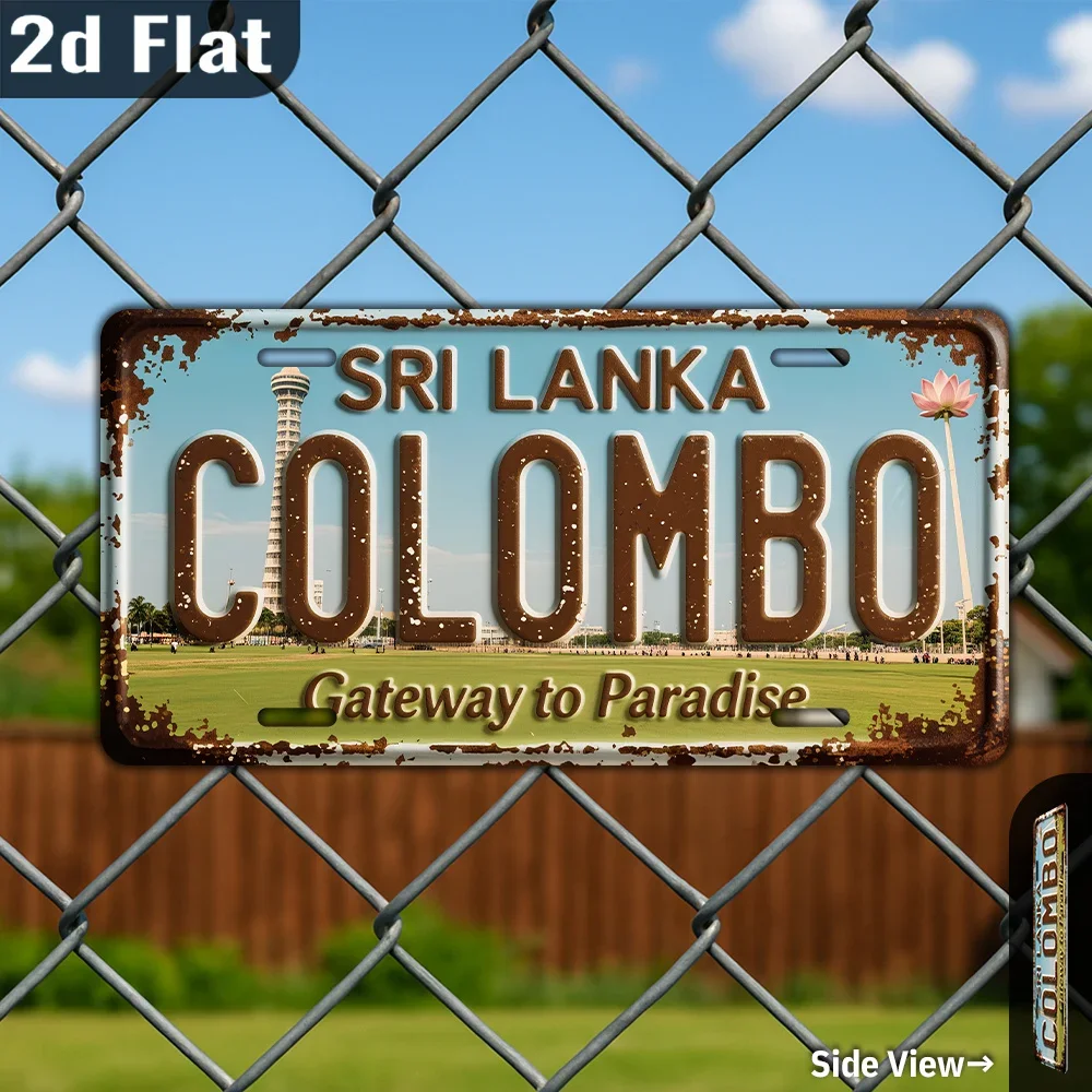 2D Flat, Vintage Sri Lanka License Plate Wall Art - 30.48x15.24cm Retro COLOMBO Metal Sign for home Garage, Porch, Cafe & Bar