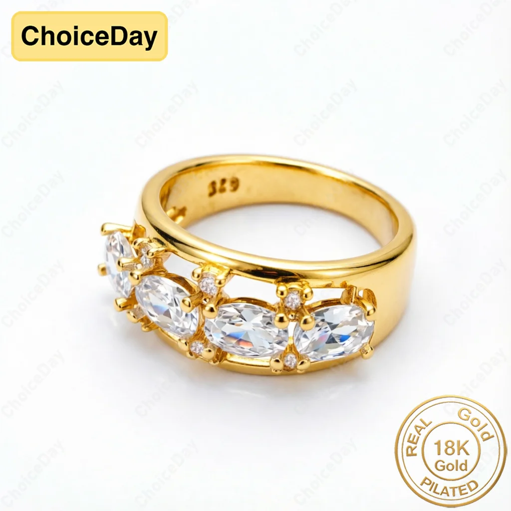 Elegant 18K Gold Plated Luxury Round Zircon Ring for Women, Fashionable Wedding Party Gift Jewelry