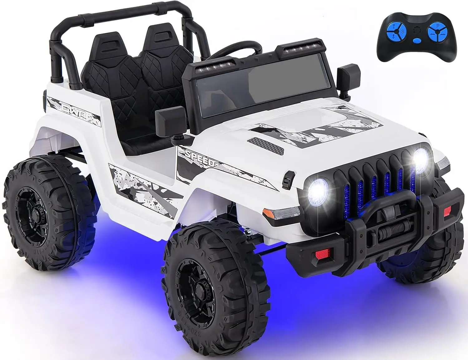 Samochód dla dzieci z pilotem 2.4G, samochody elektryczne na akumulator 12V dla dzieci z 3 prędkościami, wyświetlacz akumulatora, dioda LED