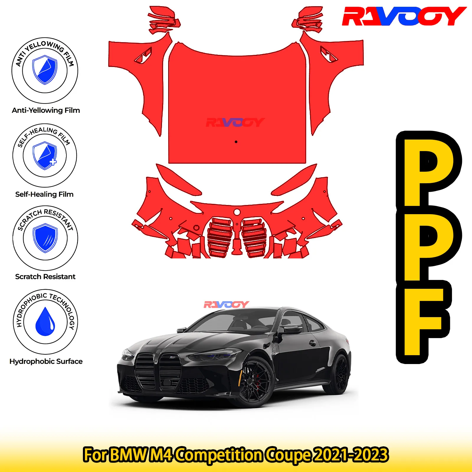 

For BMW M4 Competition Coupe 2021-2023 Glossy Matte Black Precut front PPF Kit Paint Protection Film