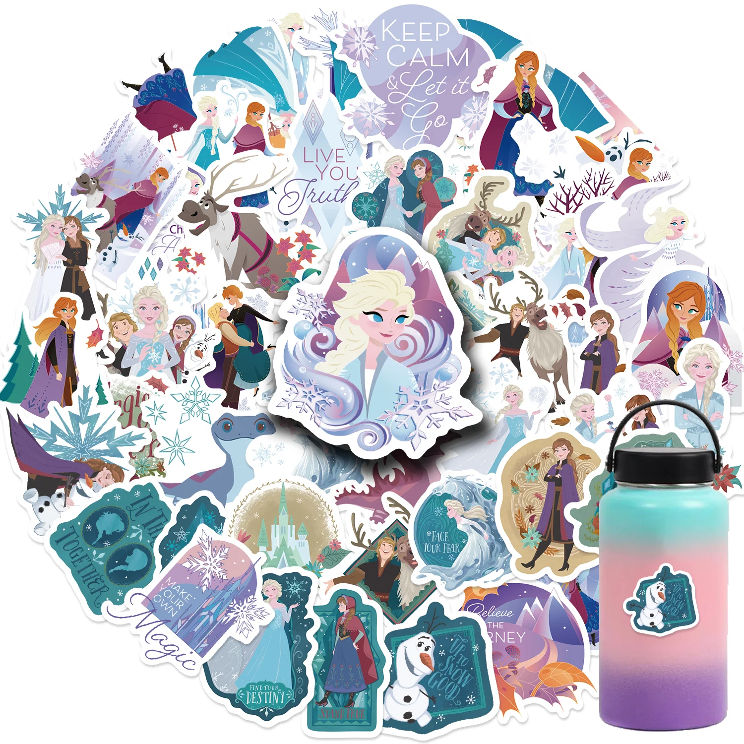 50 pz Disney illustrazione adesivi in vinile congelato decalcomanie impermeabili per bottiglia d'acqua Laptop Skateboard Scrapbook bagagli giocattolo per bambini