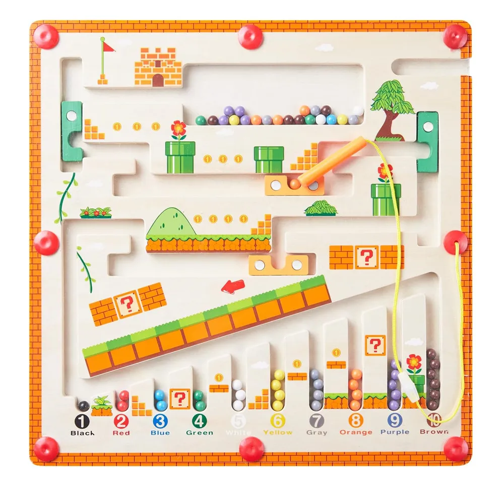 Children Montessori Wooden Toys Magnetic Color and Number Maze Montessori Learning Education Toys Color Matching Toys for Kids