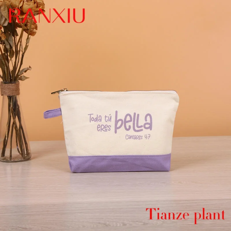 Bolsa de maquiagem lavável com logotipo pessoal, lona de algodão, maquiagem reutilizável, sacos cosméticos, impressão do logotipo personalizado, zíper, promocional