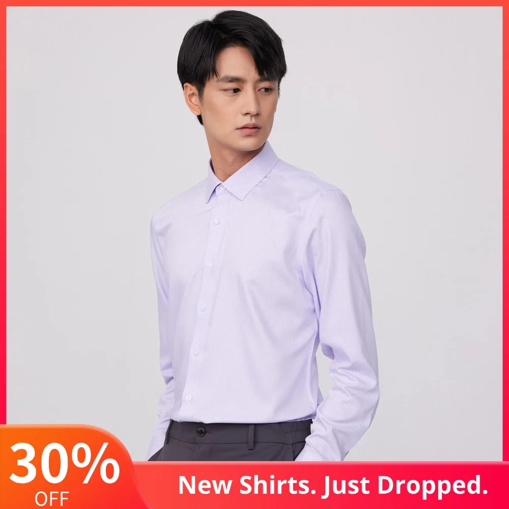 

Мужская облегающая классическая рубашка в полоску без утюга без кармана, без морщин, деловые рубашки на пуговицах с длинными рукавами