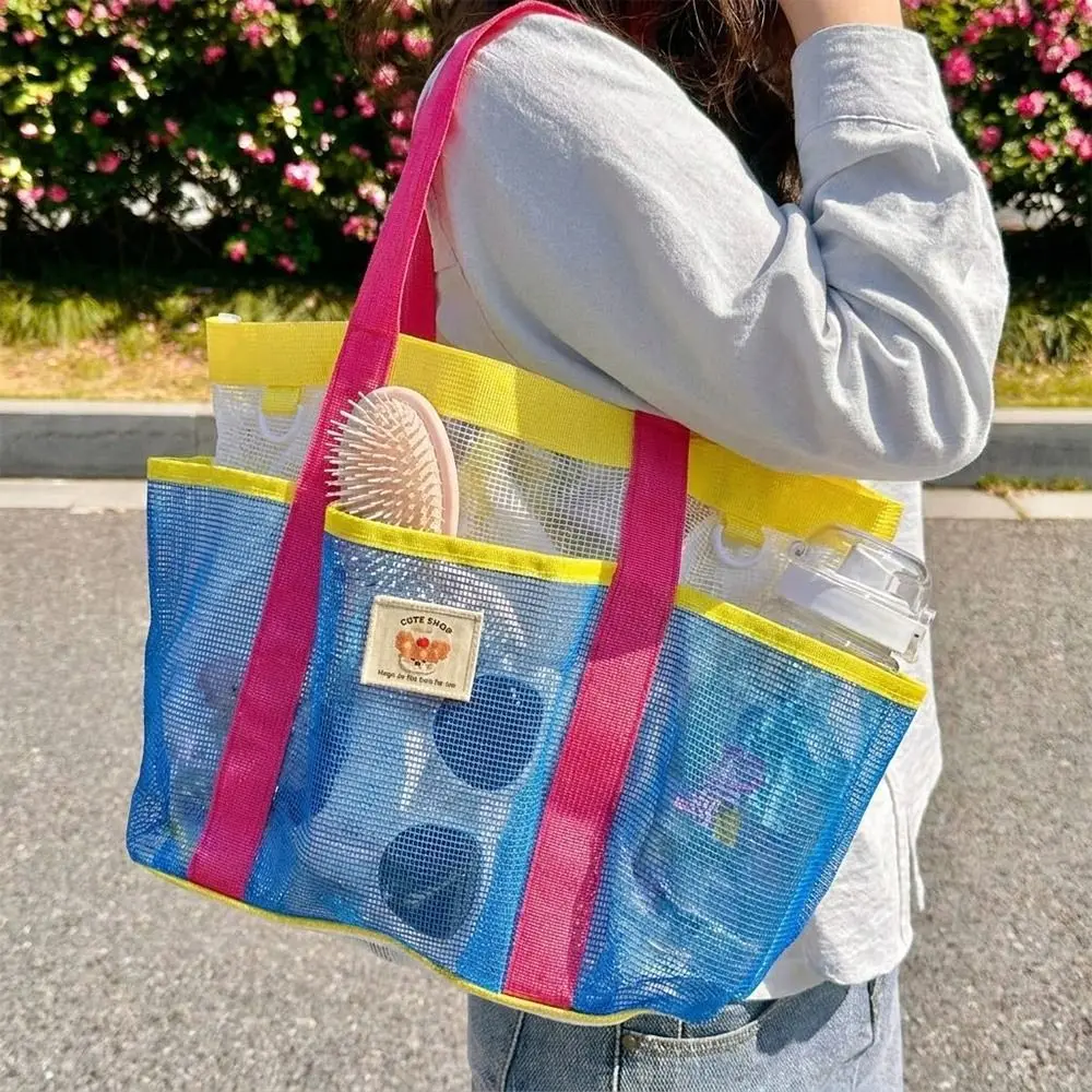 Robuste Mesh-Tragetasche mit mehreren Taschen, großes Fassungsvermögen, tragbare Schwimmtasche, tragbare Strandtasche für den Sommer – Detail 8