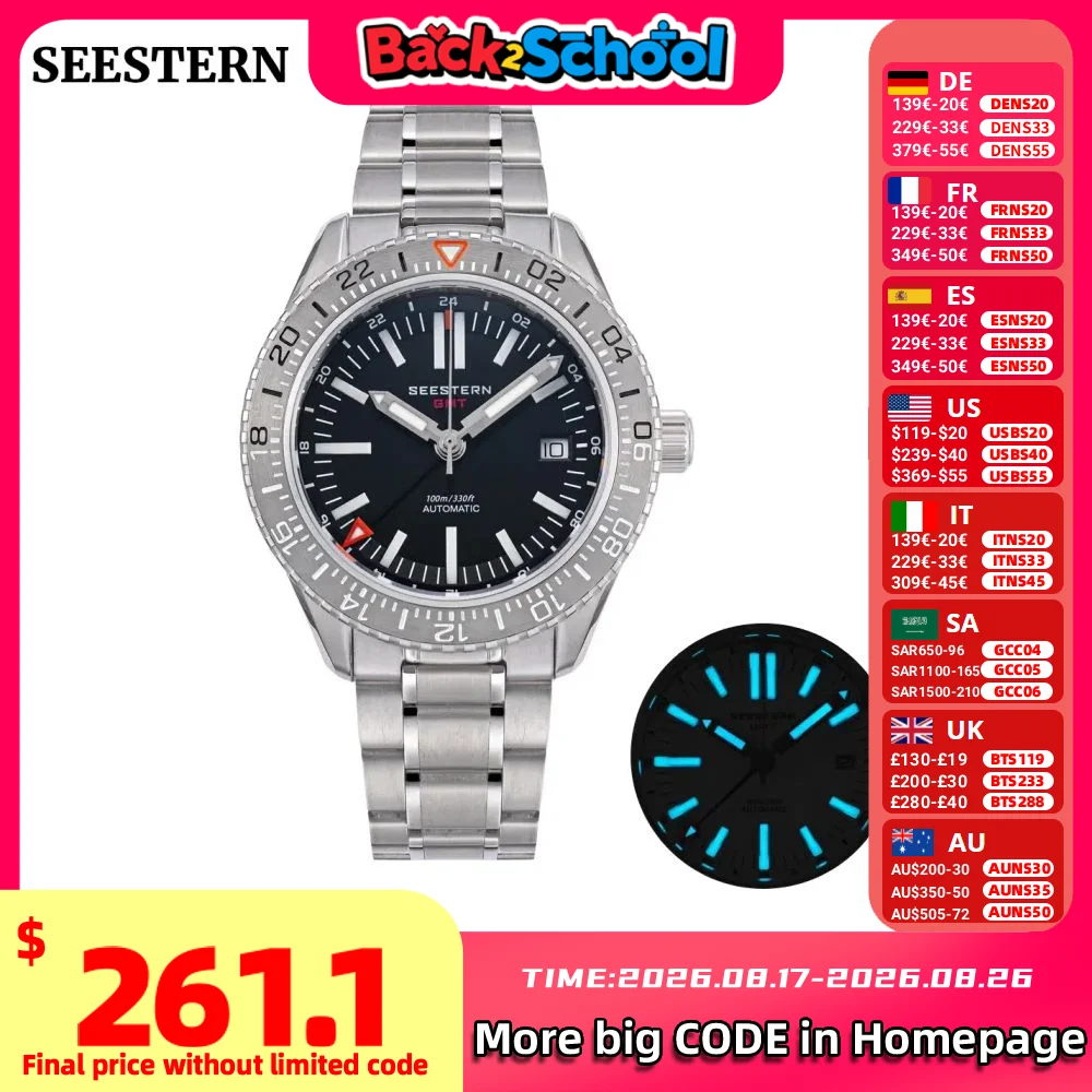 Мужские часы GMT Diver, автоматические механические, водонепроницаемые, модель Peacock SL3032, механизм с сапфировым стеклом, светящийся безель, S474