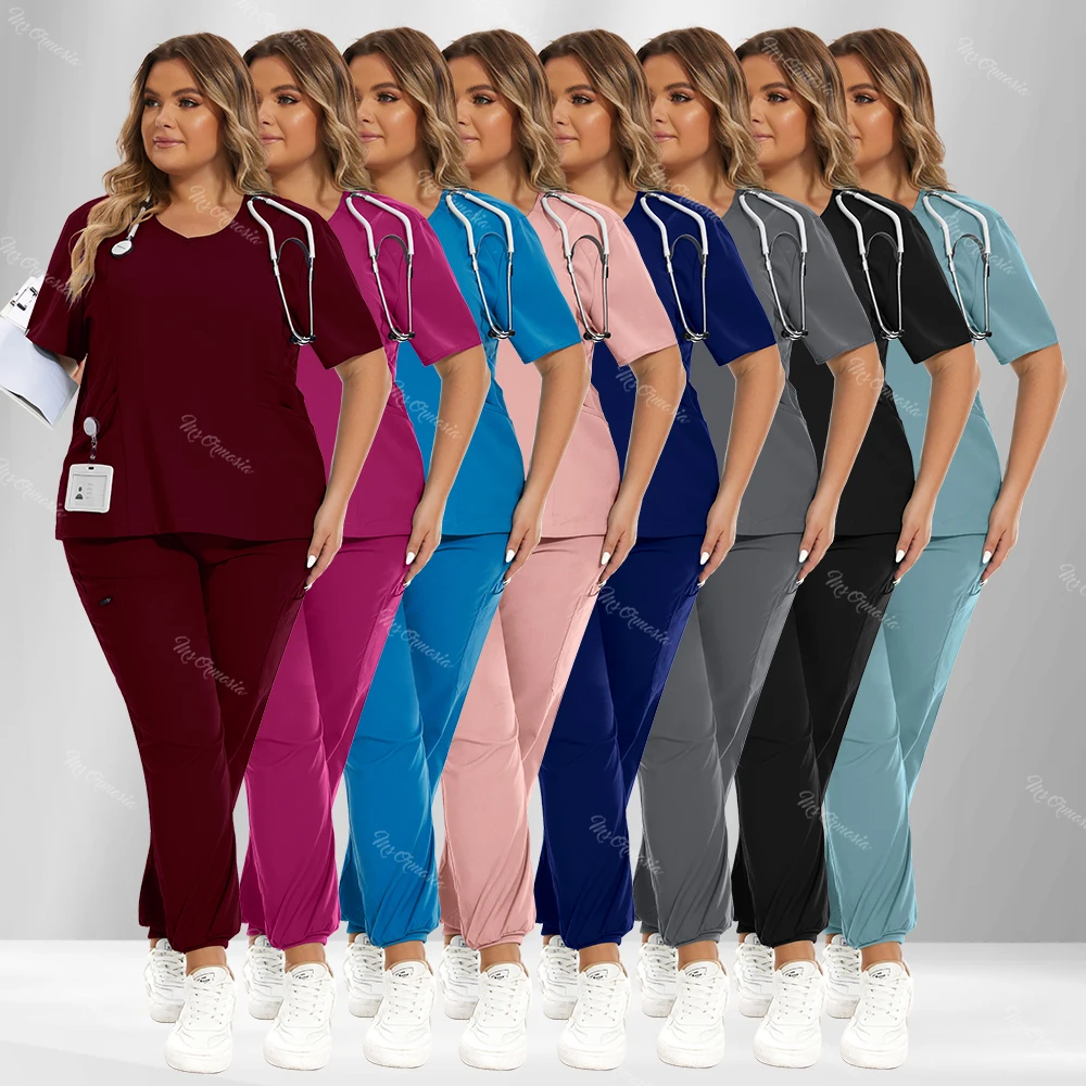 Hospital Working Clothes For Women Medical Doctor Nursing Uniforms Jogger Suits Nurse Scrubs Set Short Sleeved Pharmacy Workwear