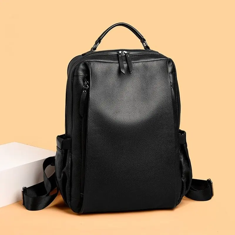 2026 new high-end genuine leather women's backpack men's anti-theft cowhide backpack computer bag youth campus schoolbag SAC