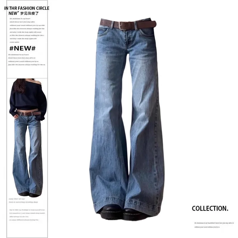 

Осенние винтажные мешковатые расклешенные джинсы для женщин, японская уличная одежда Y2K, джинсовые брюки в стиле гранж, брюки-клеш, уличные брюки