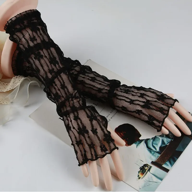 Summer Lace Sun Protection Sleeves Uv Solar Covered Long Fingerless Gloves Elastic Anti-sunburn Arm Sleeve Sexy Wrist Mittens