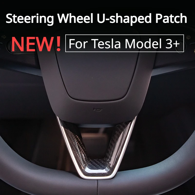 Steering Wheel Patch for Tesla Model 3+ Real Carbon Fiber Steering Wheel U-shaped Protective Cover New Model 3 Highland 2024