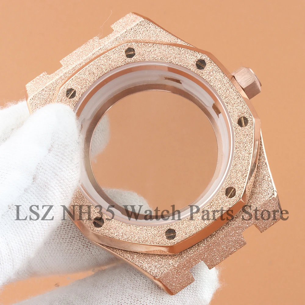 Cassa per orologio stile stella sabbia da 41 mm con bracciale solido Parti di orologi in oro rosa adatte al movimento Royal Oak NH35 NH36 Vetro zaffiro