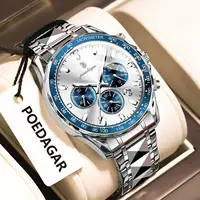 Reloj POEDAGAR de lujo para hombre, relojes luminosos resistentes al agua de acero inoxidable para hombre, cronógrafo con fecha, reloj de negocios de cuarzo para hombre