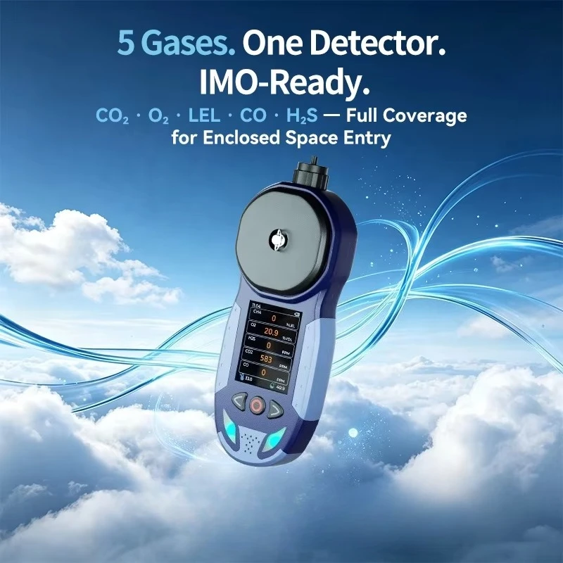 MED 5‑in‑1 Marine Multi‑Gas Detector Diffusion Pump Type CO H2S O2 LEL CO2 Gas MonitorS With Data Logger