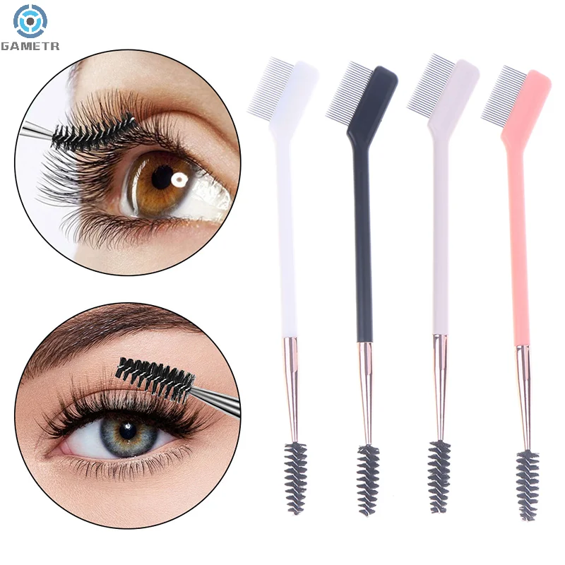 Brosse à sourcils à Double tête, aiguille en acier, peigne à cils, contour des yeux, Eyeliner, pinceaux de maquillage, pinceaux cosmétiques pour les yeux, 1 pièce