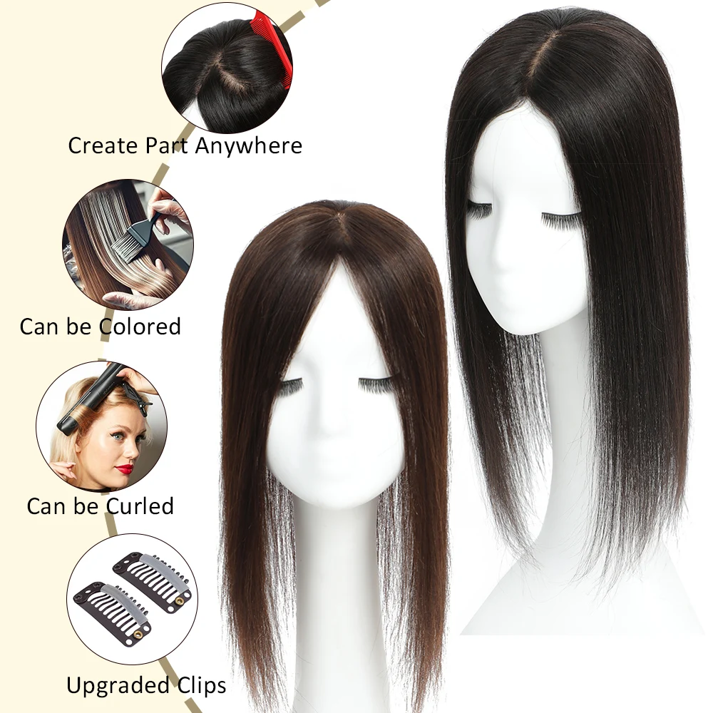 Base de seda Dazzeal para mujer, extensiones de cabello humano Natural europeo, Clip ins, postizo, Base de seda recta, adornos de cabello humano