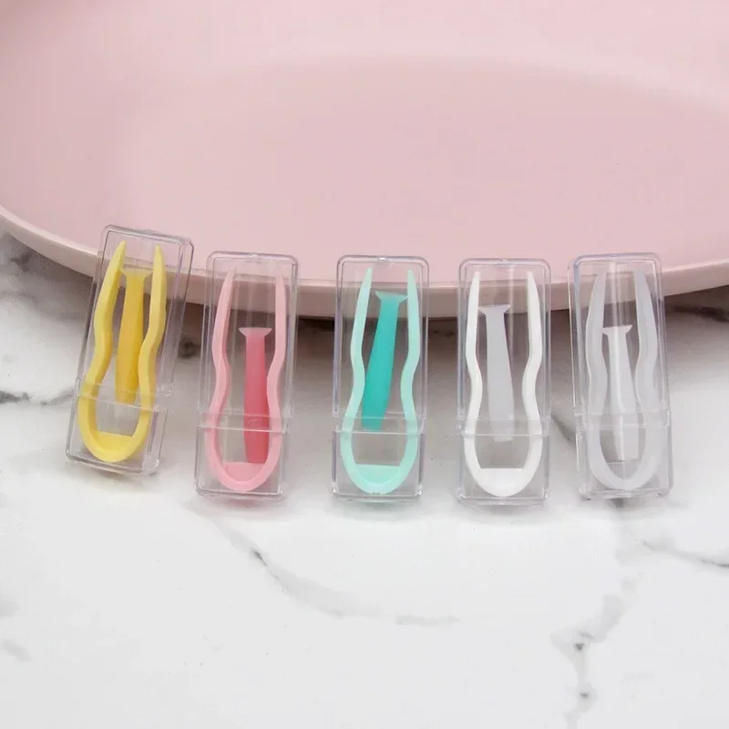 

Cream Color Simple Portable Contact Lens Case Remover Clip Bar Tweezers Combination