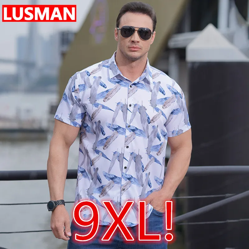 

Men's Shirt 9XL Plus Size Summer Oversized Loose Printed Shirt Male Big Size Short Sleeve Tops 68-175KG