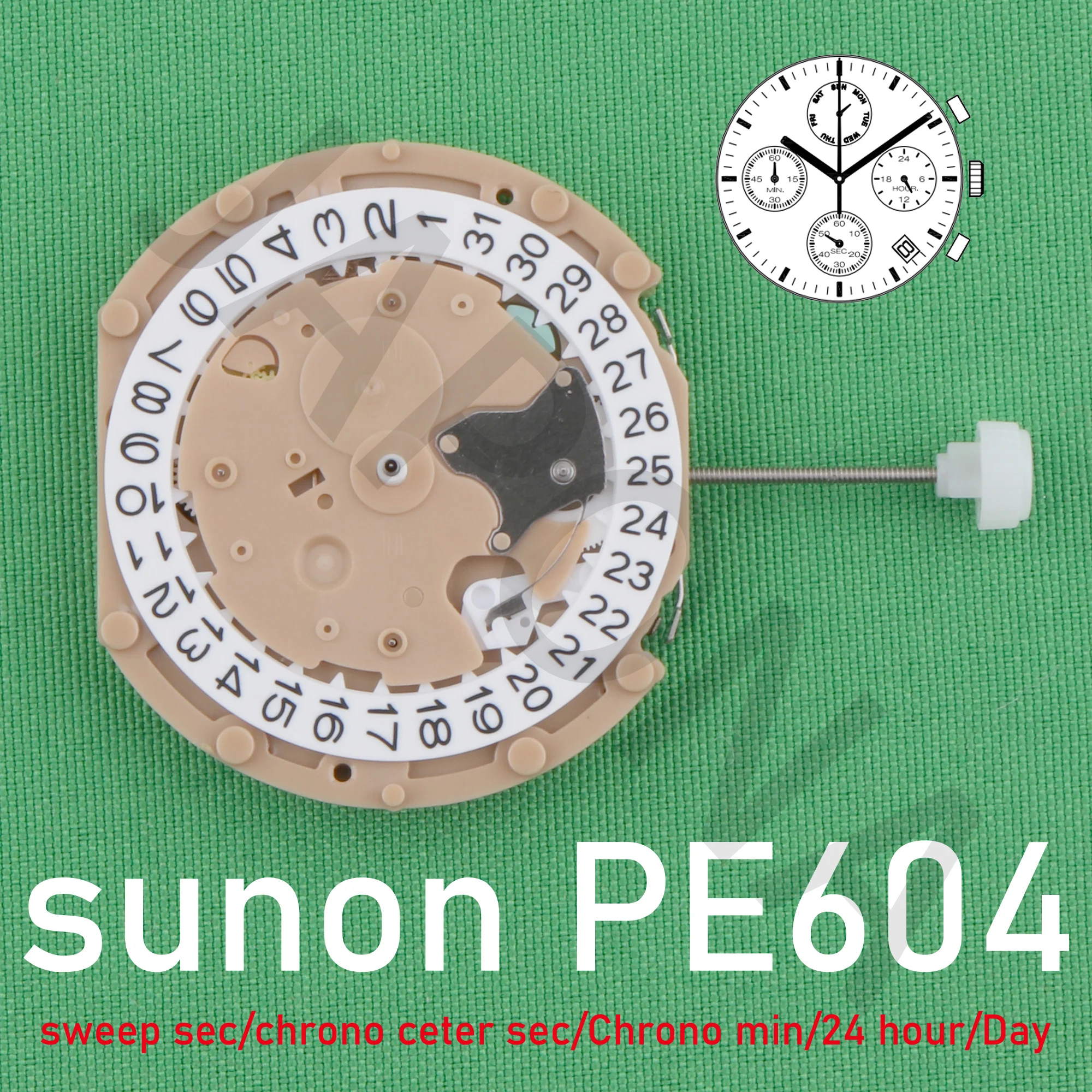 PE604 movement china SUNON PE60 Quartz Watch movement sweep second chronograph chrono center second/Chrono min/Day/Date/24 hour