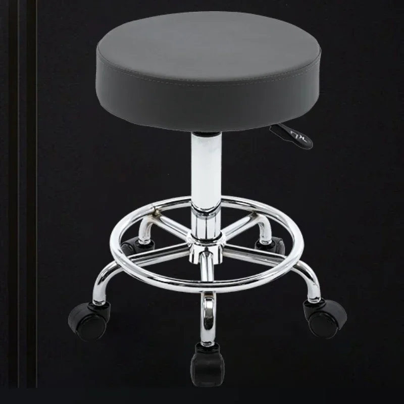 

PU Leather Round Rolling Stool with Foot Rest Swivel Height Adjustment Spa Drafting Chair Tattoo and Office Stools