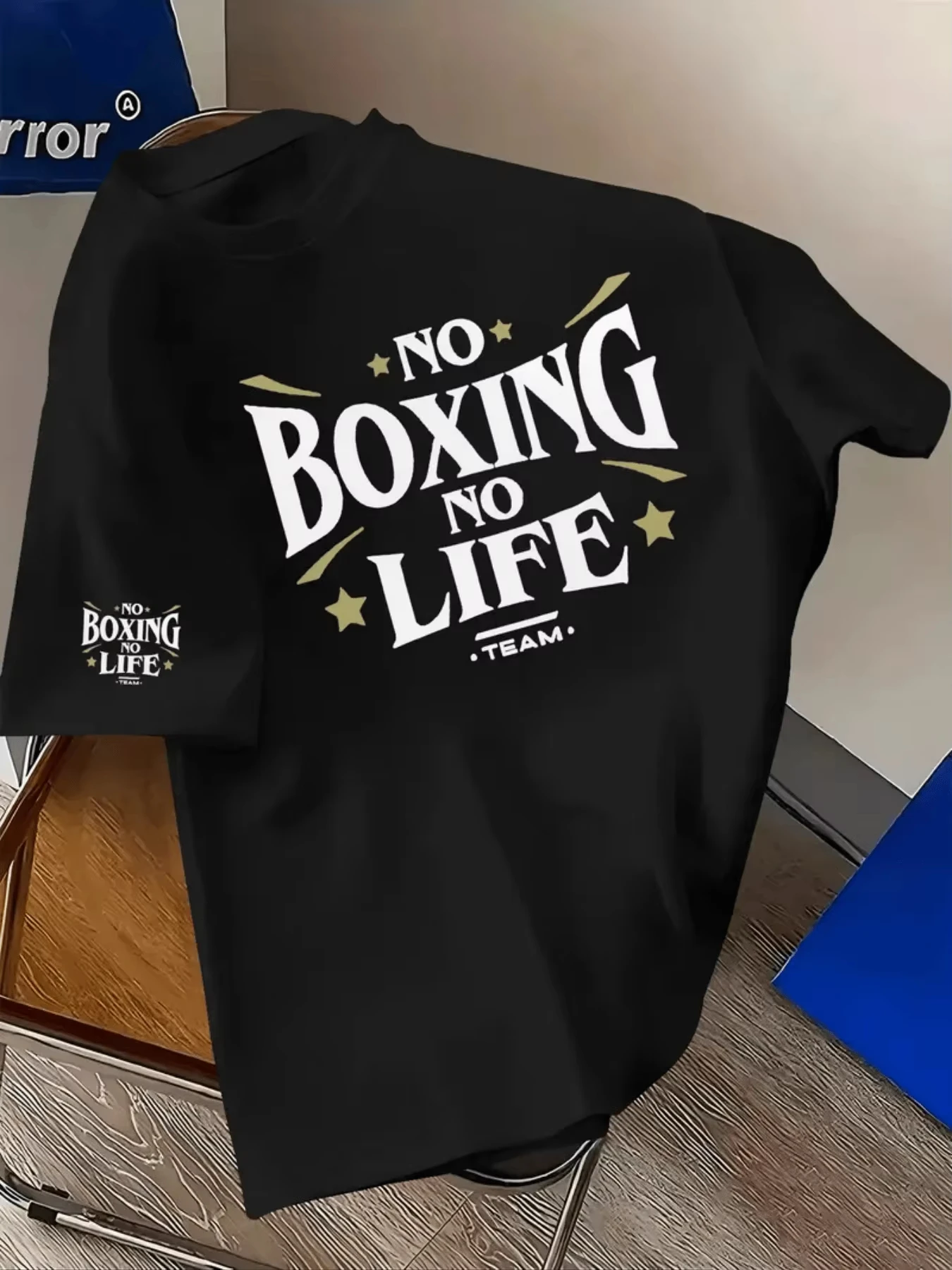 Schwarz-weißes Baumwoll-T-Shirt „No Boxing No Life“ Streetwear Herren Fitness Muskel Casual Style T-Shirts Herrenbekleidung Streetwear – Detail 6