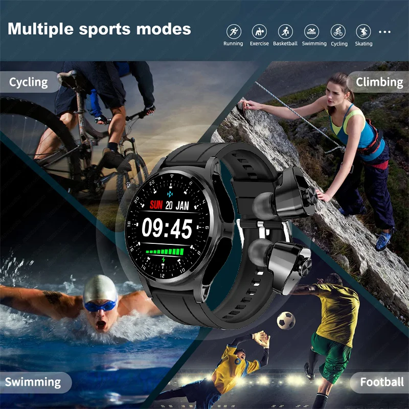 Smart Watch esportivo masculino, tws, estéreo sem fio, reprodutor de música, monitor de freqüência cardíaca, smartwatch full touch, fone de ouvido,