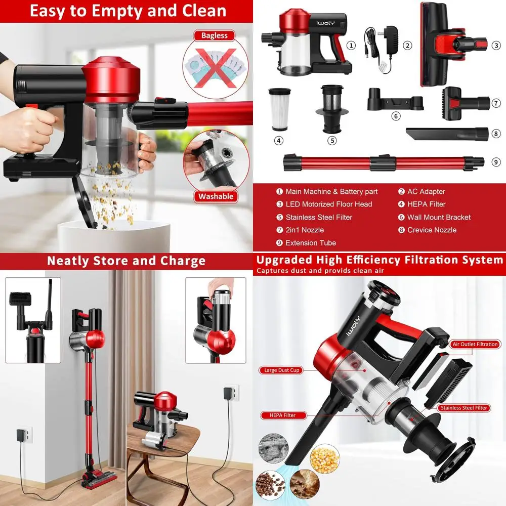 

Беспроводной пылесос мощностью 150 Вт, аккумулятор 2200 мАч, всасывание 18000 Па, HEPA-фильтр, легкий вес для дома и автомобиля
