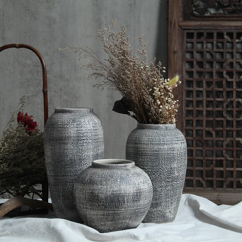 Large Ceramic Vase, Minimalist Tabletop Flower Arrangement Ornament, Living Rooms, Dry Flowers, Vintage Rustic Pot Decor