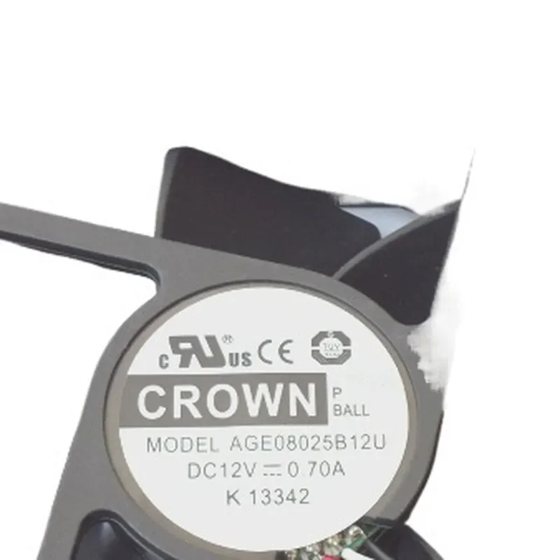 New CROWN 8025 AGE08025B12U DC12V 0.70A Two-Wire Cooling Fan for Electronics 8CM