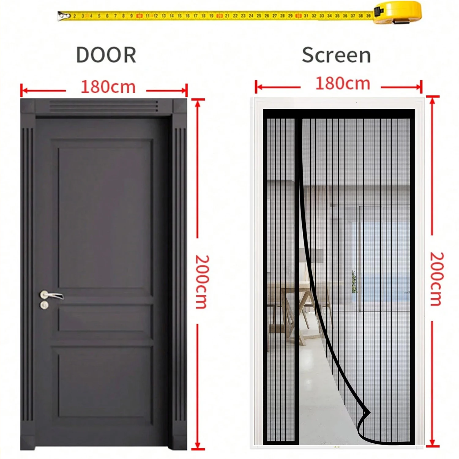 Heavy Duty Magnetic Screen Door, No Punching Mosquito Net, Hands-Free Partition, Striped Mesh Curtain, Invisible Ventilation