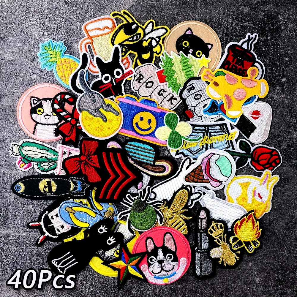 

40pcs/Lot Cat Rock Bee Patches for Clothing Embroidery Applique Ironing Supplies Decorative Iron on Patch Parches Badge