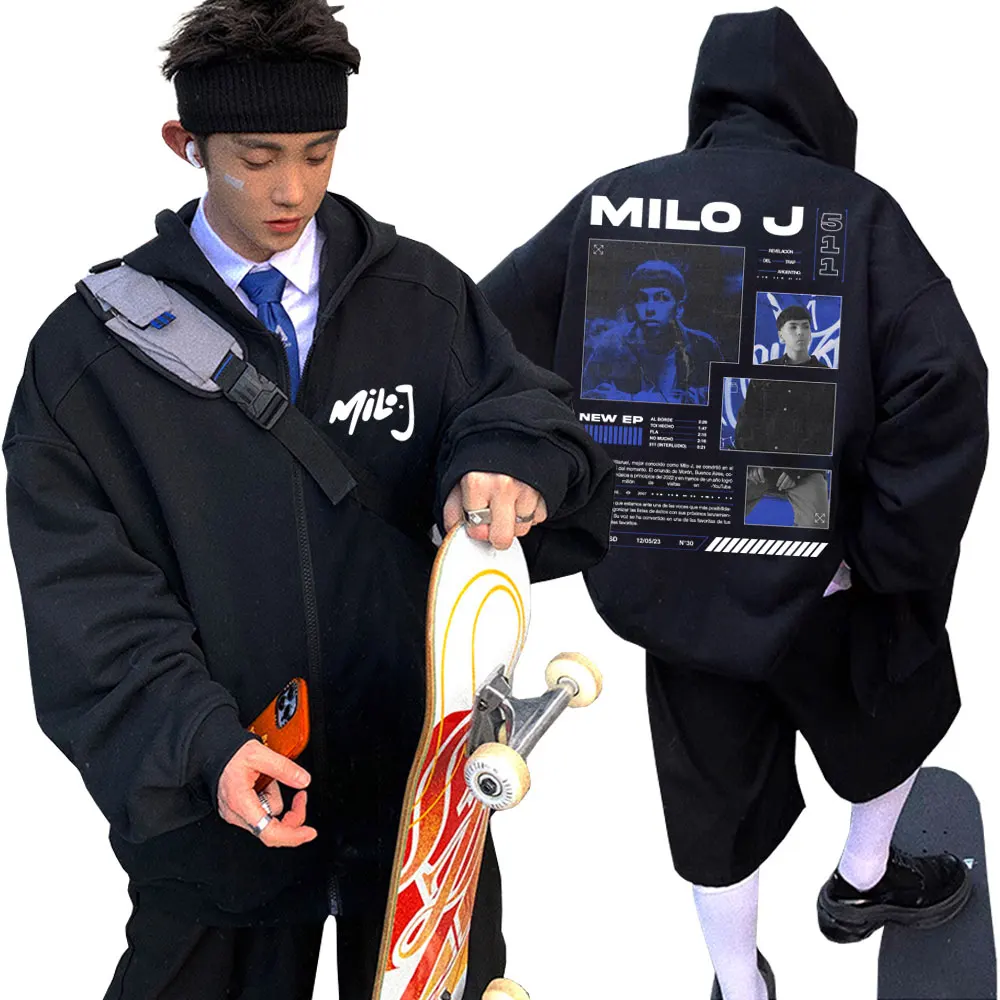 

Rapper Milo J 511 Album Graphic Zip Up Hoodie Men Women Vintage Hip Hop Zipper Sweatshirt Men's Fashion Oversized Zip Up Jacket