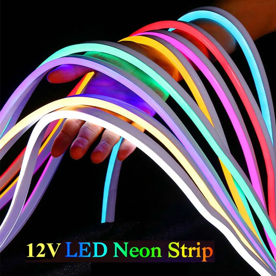 Waterproof Neon LED Strip 12V 120LEDs/m Ice Blue Pink Red Purple Yellow Warm White Flexible Ribbon Led Tape Light Decoration