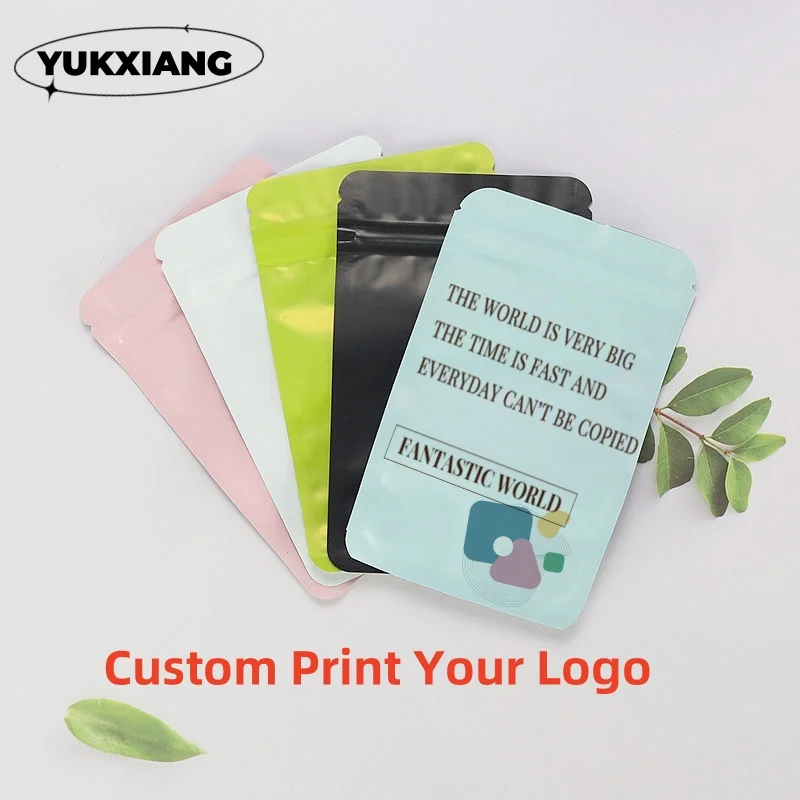 알루미늄 호일 프로스트 컬러 백, 플랫 지퍼, 사용자 정의 인쇄 로고, 파티 휴일 선물 가방, 티 캔디 델리 스파이스 백