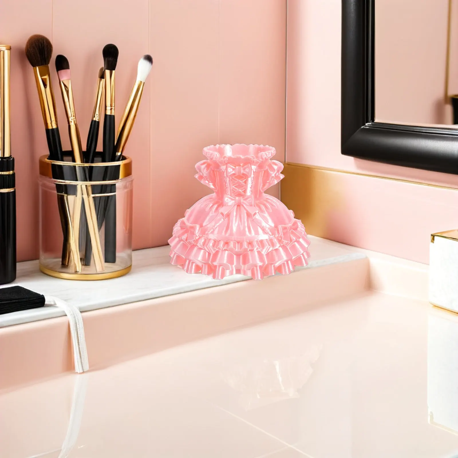 Princess Skirt Pen Holder Makeup Brush Organizer Desktop Storage Box Cute Girly Brush Holder Decorative Desk Organizer
