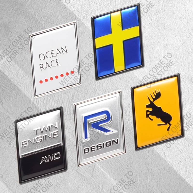 3D Metal Moose Test R Design Sweden Flag AWD Car Logo Side Badge Decor Rear Trunk Sticker For Volvo V40 V60 XC40 XC60 XC90 S80