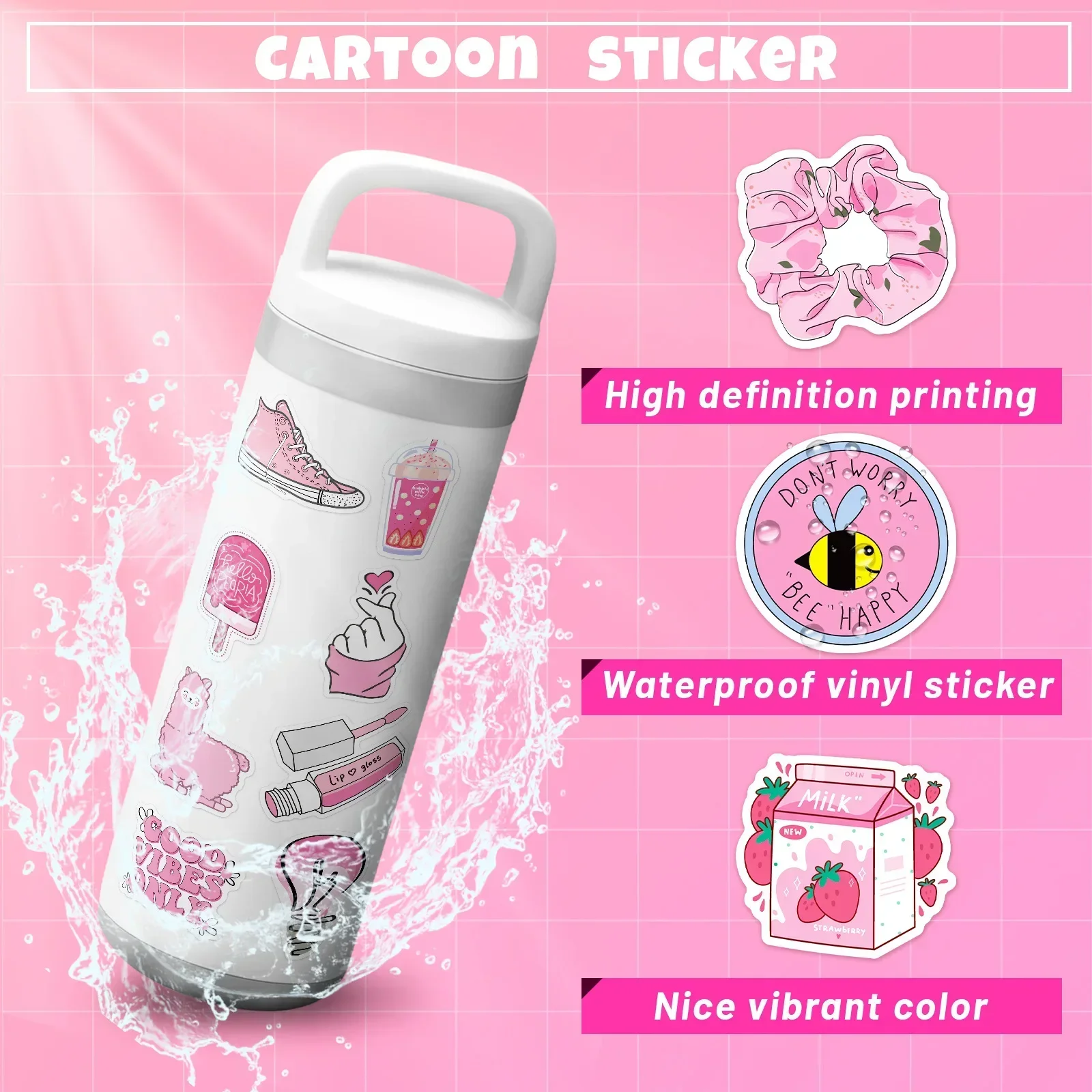 10/25/50PCS Cute Pink VSCO Girl Stickers Aesthetic Skateboard Laptop Luggage Guitar Graffiti Car Sticker Waterproof Decal Toys