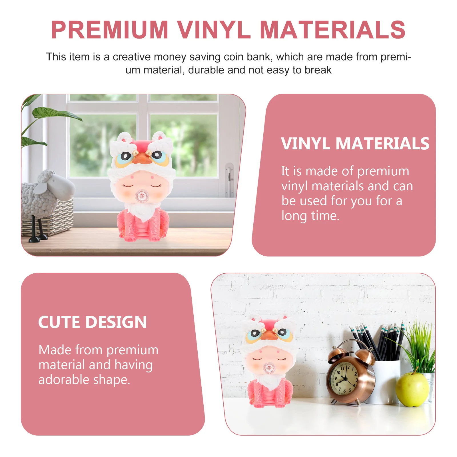 Skarbonka w kształcie szczęśliwego zwierzęcia, wysokiej jakości winyl, duża pojemność, przechowywanie monet, zarządzanie pieniędzmi dla dzieci, prezent, pojemnik do oszczędzania na biurko.