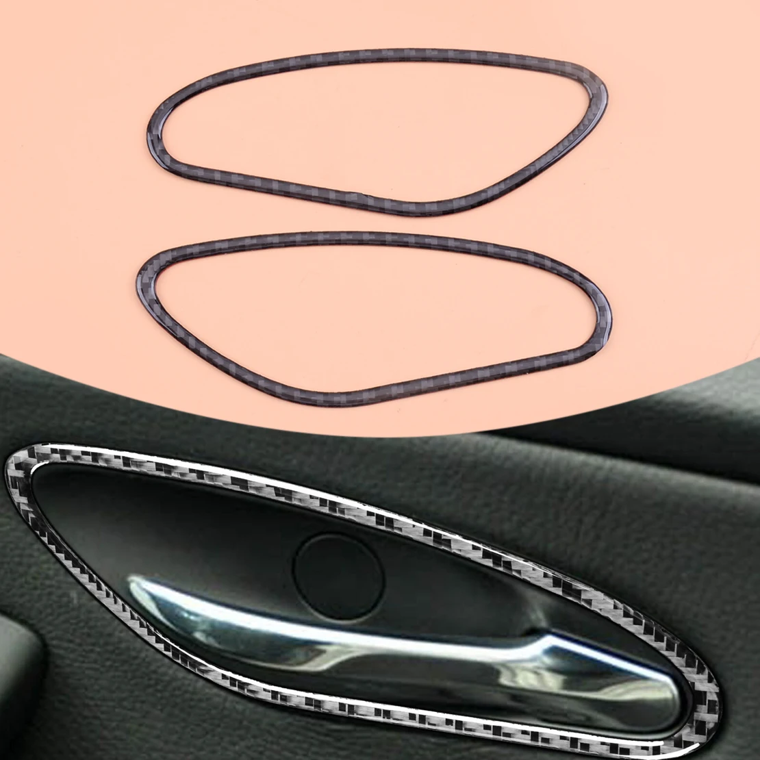 2Pcs Car Interior Door Handle Cover Frame Trim Fit for BMW 6 Series E63 E64 M6 2006 2007 2008 2009 2010 Carbon Fiber Black