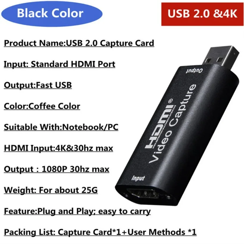 Usb 2.0 Video Capture Card 4K Hdmi-Compatible Video Grabber Live Streaming Box Opname Voor PS4 Xbox Telefoon game Dvd Hd Camera