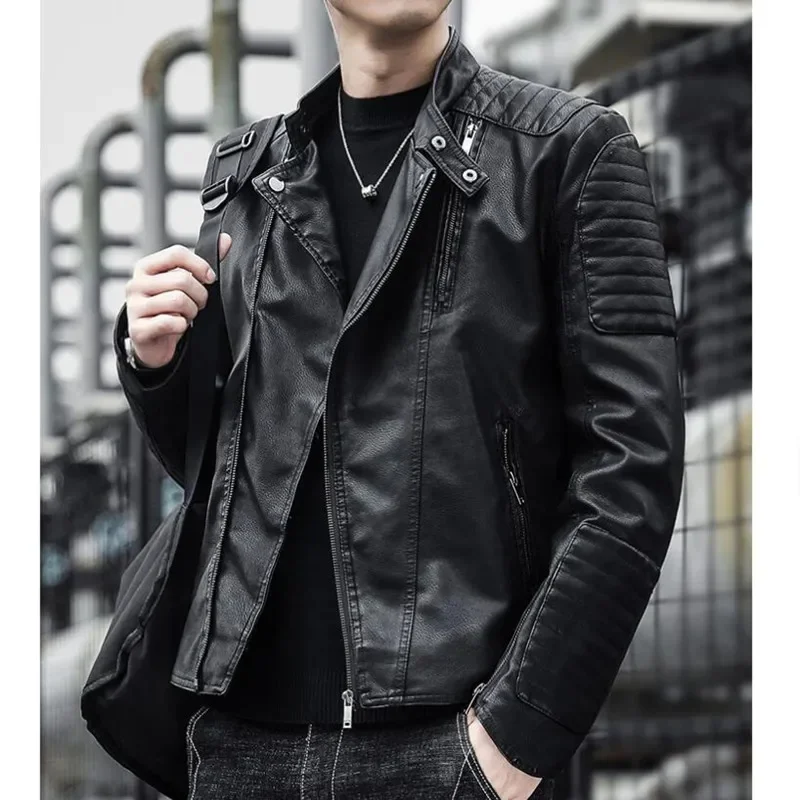 

Black Leather Coat Brand Clothing Men Slim Fit Jacket Fashion Solid Color Motorcycle Winter Jackets Chaqueta Hombre Windproof