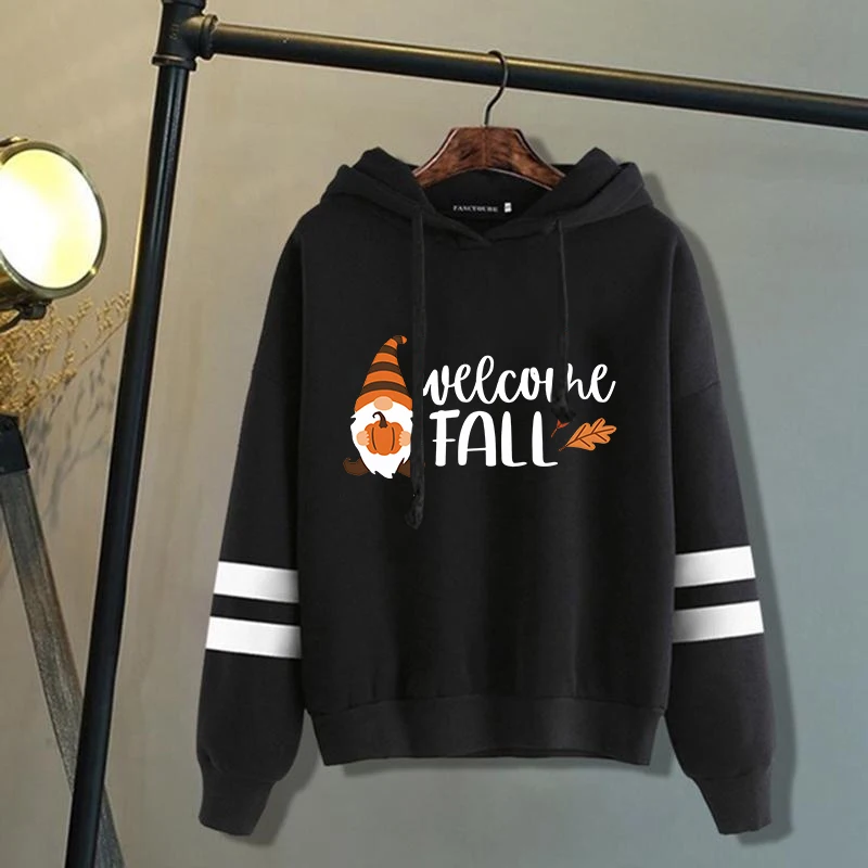 New Fashion Unisex Welcome Fall Gnome Printed Hoodies Men Women Casual Long Sleeve Hoodie Pullovers Teens Outdoor Sweatshirts