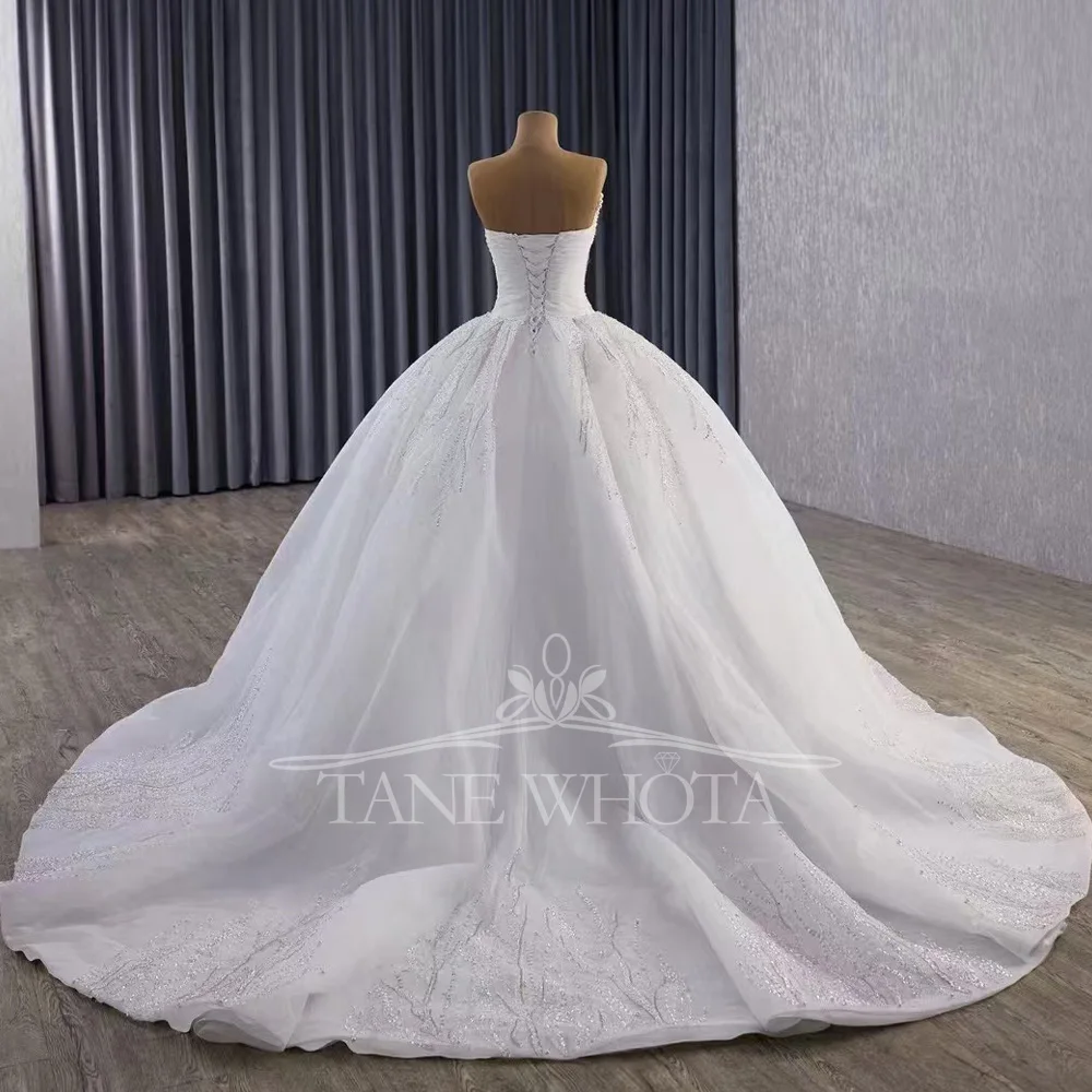 Роскошное сексуальное свадебное платье без бретелек со шнуровкой сзади, расшитое блестками и бисером, рюшами, настраиваемое платье De Mariée для свадьбы