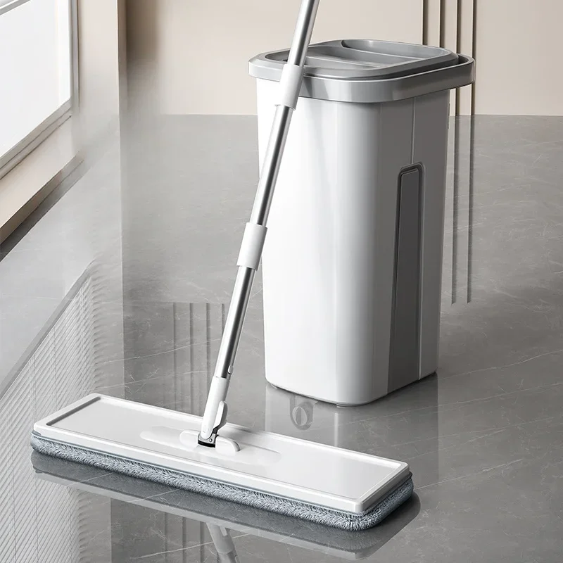 Mop Dry and Wet Hands-free Flat Mop with Bucket Cleaning and Scraping One Household Mopping Device Mops Floor Cleaning