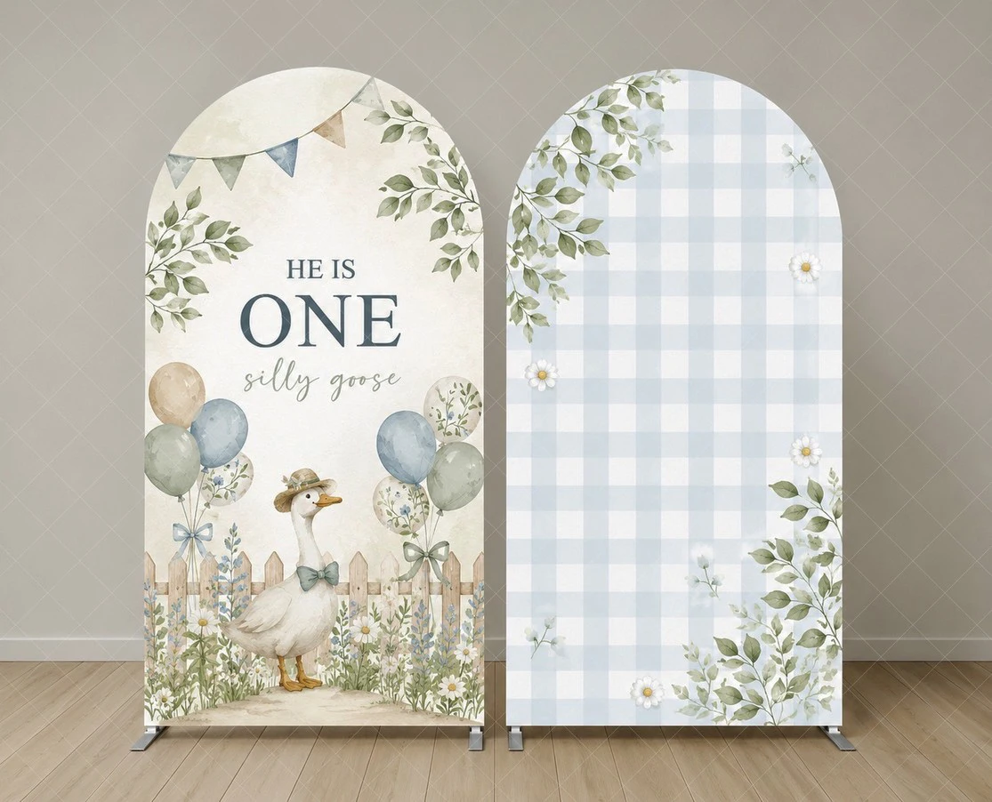 Fondo Decorativo para Primer Cumpleaños de Bebé, Diseño de Ganso Estilo Vichy Azul, Decoración para Celebración de Un Año