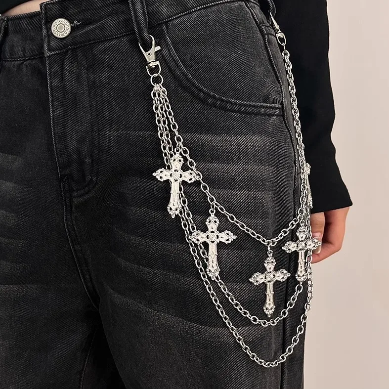 1 piece of jewelry personalized trendy metal cross waist chain punk versatile multi-layer chain accessory trouser chain