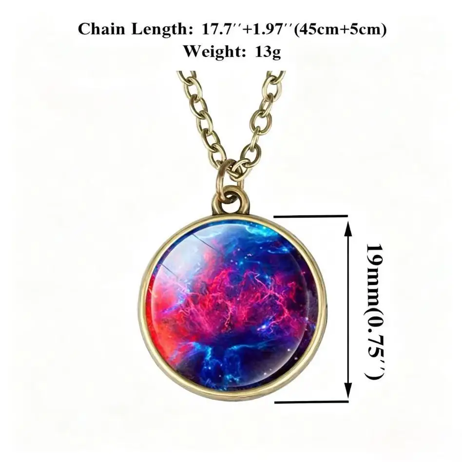 18mm Night Glow Double-sided Glass Sphere Pendant Nebula Galaxy Solar System Link Chain Necklace Universe Planet Jewelry Gift
