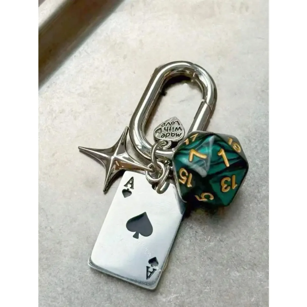 Vintage Poker Ace Dice Keychain Metal Spade A Card Pendant Backpack Handbag Charm Halloween Jewelry Gift