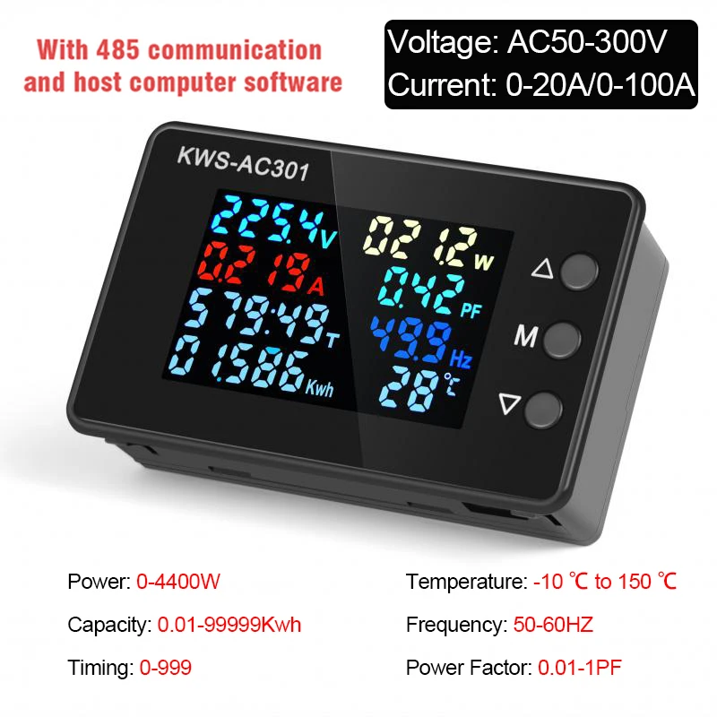 Digital Display Current Voltmeter 50-300V AC Wattmeter Dedicated Chip 8 In 1 Multifunction 0-100A Electric Meter Power Detector